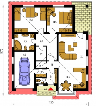 Image miroir | Plan de sol du rez-de-chaussée - BUNGALOW 49